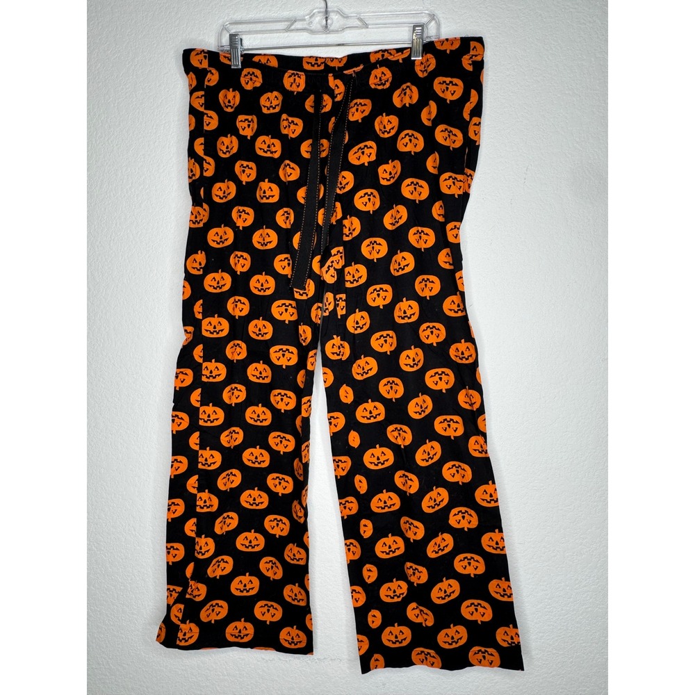 Old Navy Womens Halloween Pumpkin PJ Pant Black Orange Jack-O-Lantern Size L